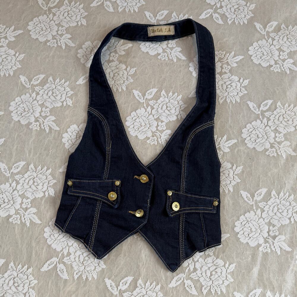 Vintage Y2K Watch LA Denim Halter Vest Size S